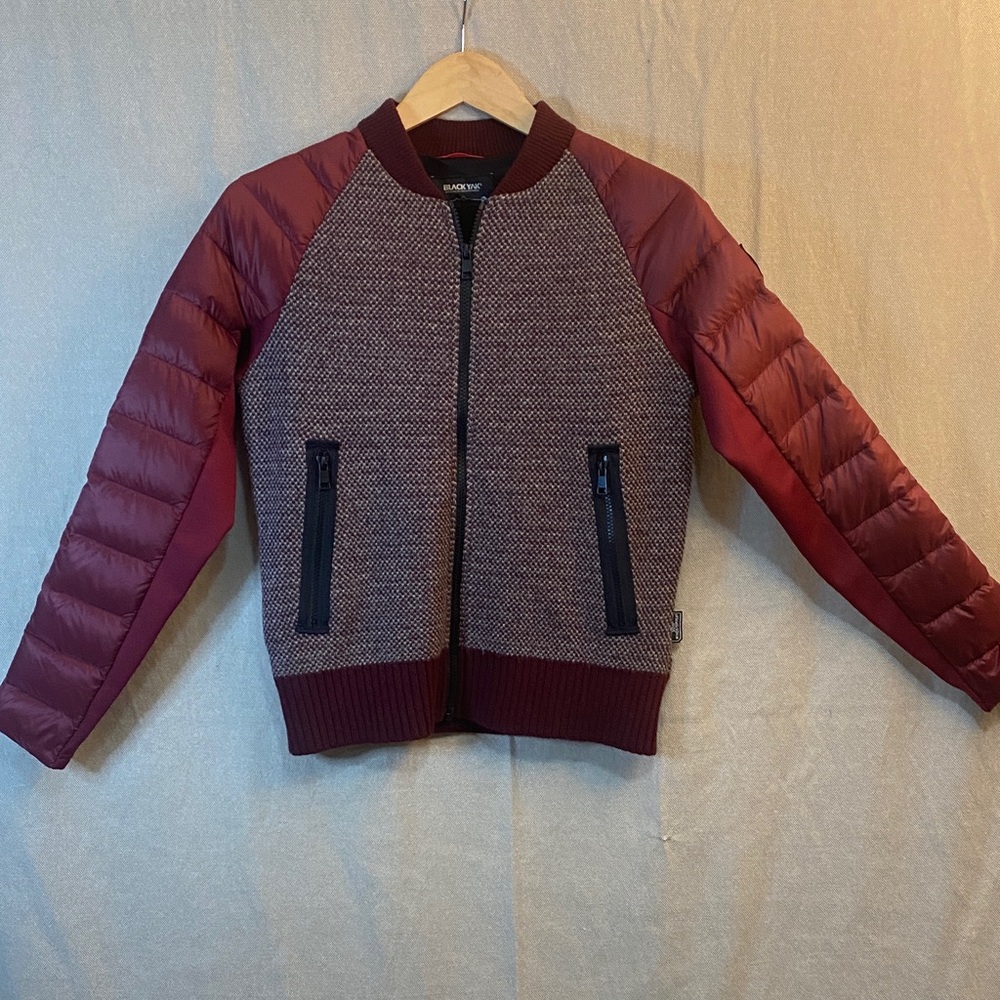 Black Yak Burgundy Sweater/Puffy Sleeved Bomber Jacket